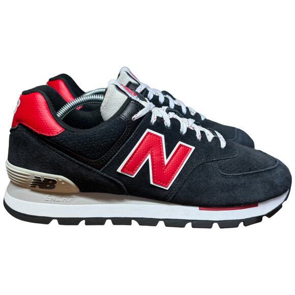 NEW BALANCE 574 Rugged Men's 12D Black Red Sneakers ML574DSG Road Trail Shoes - Picture 1 of 15